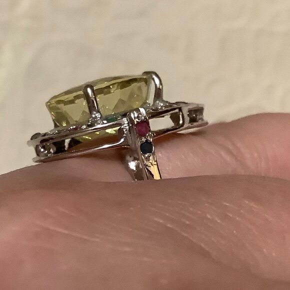 𝅺sterling SILVER 929 CITRINE/EMERALD/RUBY/BLUE SAPPHIRE WOMAN RING SIZE US 7.25 - Picture 4 of 9